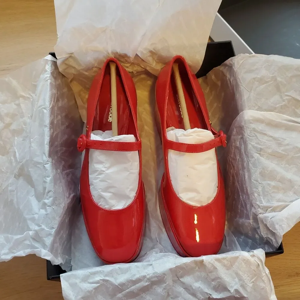 NEW Larroude Blair Flatform Red Patent Leather Platform Mary Janes